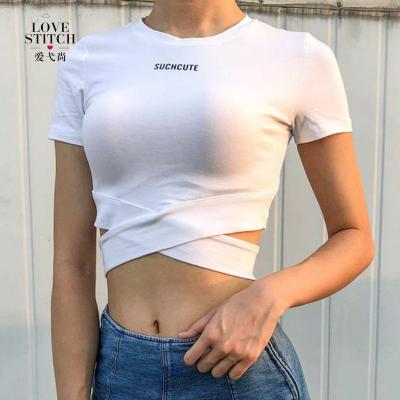 China European style anti-shrink sexy design slim shape fit young lady short running T-shirt for sale