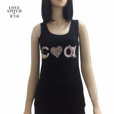 China New Arrival High Quality Stylish Factory Price Women's OEM Anti-pilling Sleeveless T-shirt With Decoration Diamond And Beads for sale