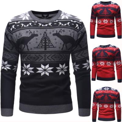 China Autumn New Breathable Christmas Deer Men's Polygonal Pattern Sweater For Men Slim-fitting Round Neck Long Sleeve Sweater for sale