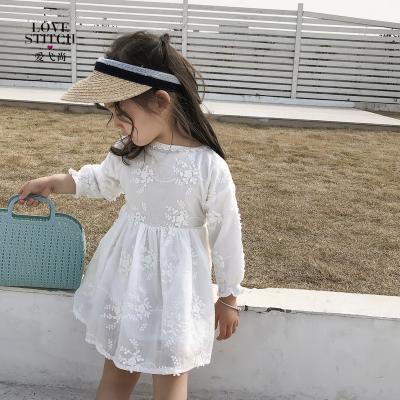 China Spring And Autumn Sweet Long Sleeve Princess Lace Anti-static White Kids Dress for sale