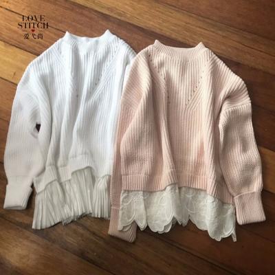 China Hot Selling Ethnic Pullover Sweater Wholesale Anti-shrink OEM & ODM Latest Soft Design For Girl With Flower Lace And Chiffon for sale