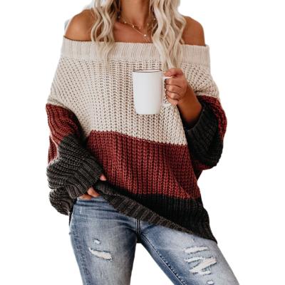 China 2021 wholesale Anti-wrinkle sexy oversized sweater off the shoulder knitted sweater for ladies knitted sweater for ladies oversized sweater for sale