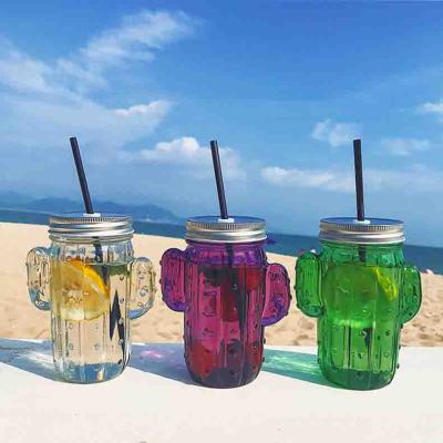 China Beverage Cactus Drinking Straw Glass Cup Cold Drink Mason Rooster Cup for sale