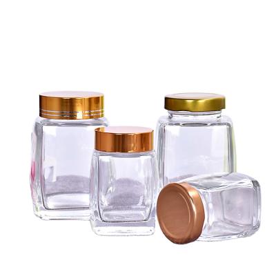 China 2021 Food Honey Square Bottle Glass Bottle Transparent Sealed Packaging for sale