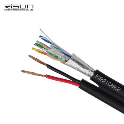 China Outdoor / Indoor UTP FTP CAT5E CAT6 Lan Cable With 2c Stranded Power Wire 2c*0.5mm2 Siamese Cable for sale