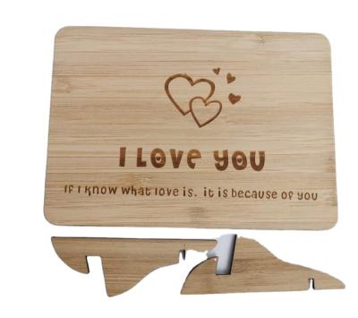 China Europe Fancy Bamboo Wood I Love You Greeting Card With Stand for sale