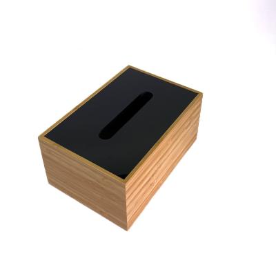 China Creative Handmade Fancy Modern Style Bamboo Wood and Acrylic Tissue Box for sale