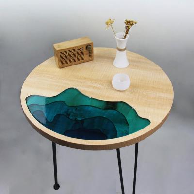 China (Other) Adjustable Wood Slab Crystal Resin Table Coffee Table blue for sale