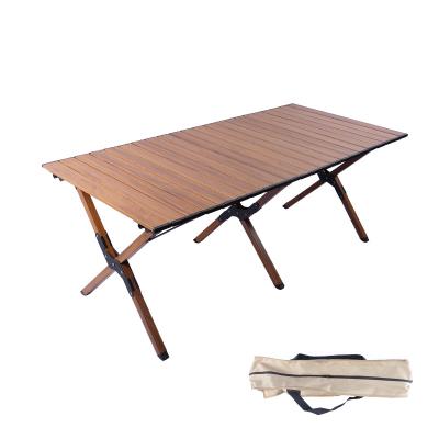 China Modern Outdoor  Portable Folding Camping lightweight Table Aluminum faux-wooden grain table for picnic and BBQ for sale