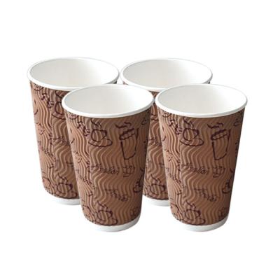 China Bio-degradable Manufacturer Custom printed 8oz 10oz 12oz 16oz 20oz double wall disposable kraft ripple paper coffee cups for coffee for sale