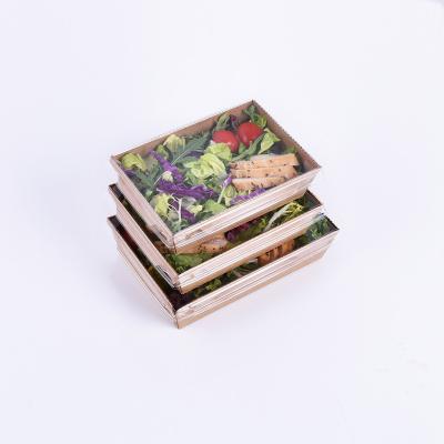 China Eco Friendly Biodegradable Lunch Disposable Wooden Sushi Cake Pastry Outlet Tray To Go Box Takeaway Packaging Food Containers for sale