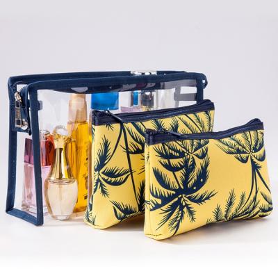 China PVC Makeup Pouch Set 3 Fashion Style Coconut Tree Organizers Bags Waterproof Clear Cosmetics New for sale