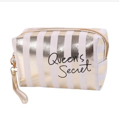 China 2020 new fashion popular laser stripe waterproof PU cosmetic bag travel organized pocket ladies makeup bags for sale