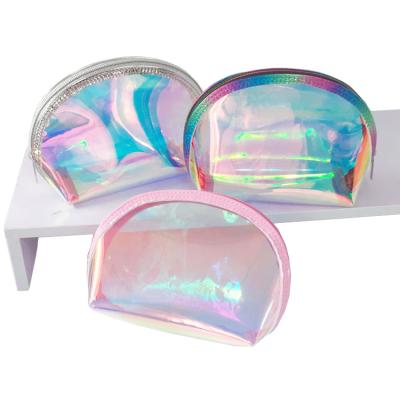 China Women Holographic Clear PVC Cosmetic Bag Fashion Laser Toiletry Bag Shiny Portable Shell Makeup Bag Pouch for sale