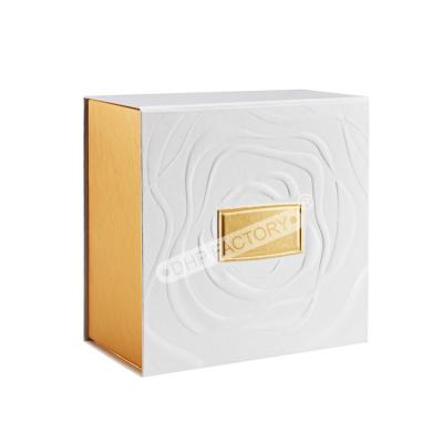 China Premium Large Embossing Logo Fold Up Gift Boxes Printable Without Magnets for sale