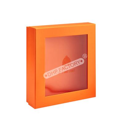 China Orange Color Pvc Window Paper Box Custom Rigid Box Packaging With Large Space for sale