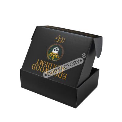 China Elegant Black Custom Cardboard Shipping Boxes With Gold Foil Logo for sale