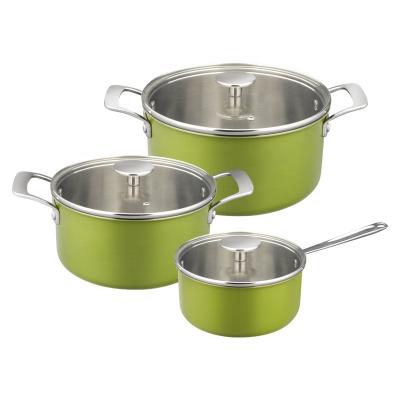 China 6pcs Viable Color Kitchenware Triple Coating Stainless Steel Pots And Pans Cookware Set For Home Kitchen Cooking for sale