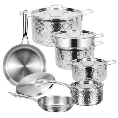 China Triple sustainable cookware 304 set pots and pans cookware induction stainless steel cookware set for sale