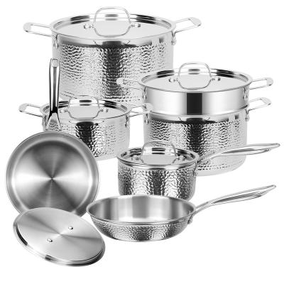 China Triply workable 12pcs 304 cookware set for kitchen pots and pans triply Italian cookware stainless steel cookware set for sale