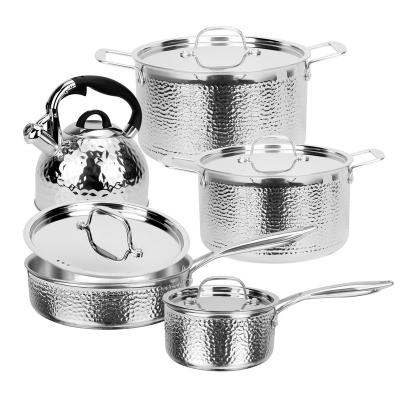 China 10 Pcs Sustainable Kitchenware Cooking Pot Stainless Steel Nonstick Cookware Set With Whistling Kettle for sale