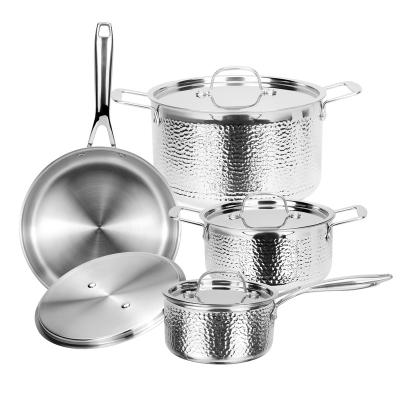 China Sustainable Germany Design 8pcs Hammered 3 Layer Stainless Steel Induction Cookware Set for sale