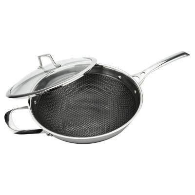 China Factory Direct Viable Kitchenware Triple Heat Conduction Stainless Steel Honeycomb Quick Stick Non Cooking Wok Pan Chinese Wok for sale