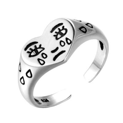 China CLASSIC Geometric Weeping Heart Ring Jewelry from 925 Sterling Silver Sad Tears Faces Ring Gift For Women Men for sale