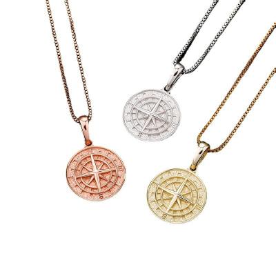 China Silver Gold Rose Gold Round Coin Pendant Hip Hop Hip Hop Compass Necklace Fashion Pendant Jewelry for sale