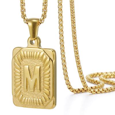 China Trendsmax Initial Men's Women's A-Z Letter Pendant Necklace Yellow Gold Plated Stainless Steel Box Chain 22inch for sale