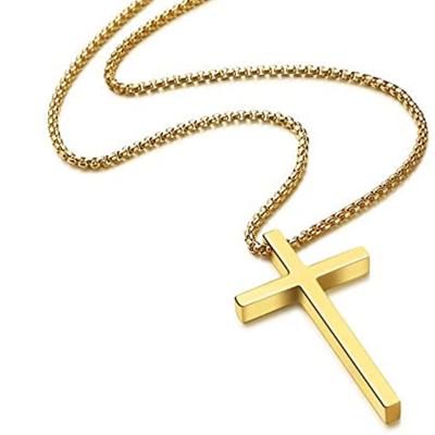 China Europe and America fashion jewelry cross necklace for men gold stainless steel black silver simple cross pendant necklace for men box chain for sale