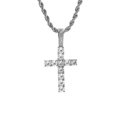 China New Europe and America Iced Out Zircon Baguette Cross Pendant Men's Hip Hop Jewelry Gold Silver Color CZ Necklace Bling Cross Pendant Charms for sale