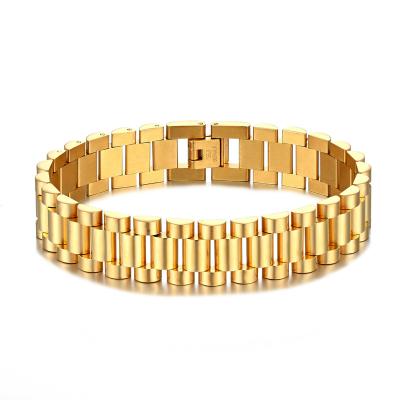 China FASHIONABLE 18K Gold Plated Titanium Steel Chain Bracelet For Women Men 15mm Width Removable Watch Band Bracelet for sale