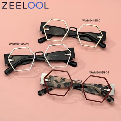 China Zeelool Wholesale High Quality Brand Geometric Metal Frame Glasses Silver Red Metal Gold Optical Frame Glasses For Women for sale