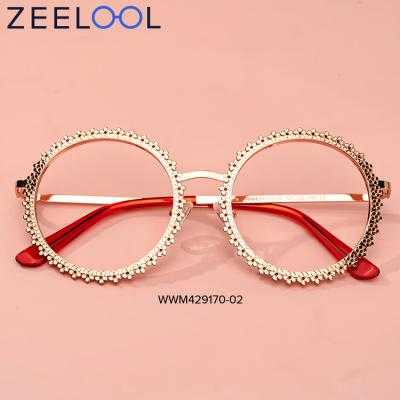 China Wholesale Round Cat Eye Zeelool Metal Frames Floral Metal Rose Gold Optical Frame Glasses For Women for sale