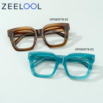 China Nice Retro Progressive Square Eyeglasses Zeelool Champagne Green Fresh Color Optical Women Glasses Wide Size Plastic Progressive Glasses for sale