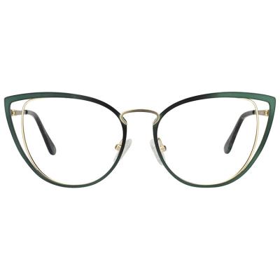 China High Quality Unique Metal Cat Eye Spring Hinged Green Optical Frame Red Eye Glasses Women Optical Glasses for sale