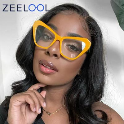 China Zeelool New Arrival Women Cat Eye Shaped Yellow Gray Acetate Sheets Large Shape Glasses For Female for sale