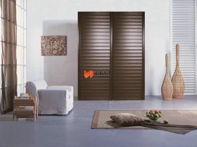 China Brown Wooden Plastic Steel Composite Sliding Louvered Patio Doors Blind Door for sale