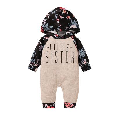 China Handsome 100% Cotton OEM Baby Boy Letter Gray Clothes With Hoodie Pure Cotton Printing Overalls Rompers For Infants for sale