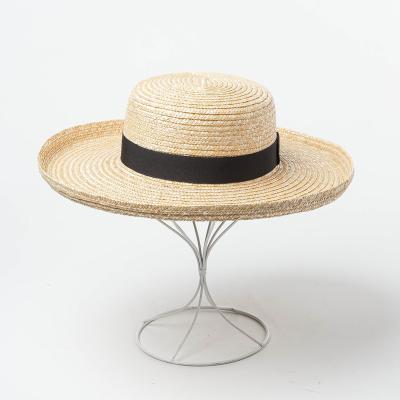 China New picture A flat surface straw hat with khaki cuffed brim color straw felt hat for sale