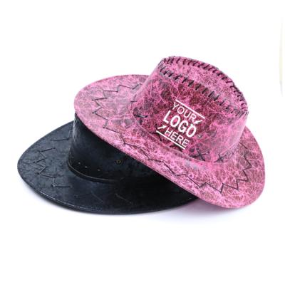 China Picture Fashion Waterproof Cowboy Hats /pu Leather Western Pink Leather Film Using Performance Cowboy Hats/Top Hats With Print Logo for sale