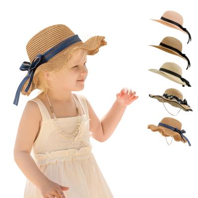 China Girls Summer Foldable Wide Brim Straw Hat Comfortable 2-8 Years Kids Panama Bowknot Cute Baby Beach Hat Sun Hat Outdoor UPF 50+ for sale