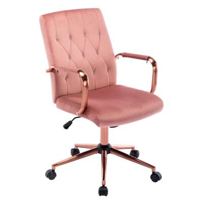 China (Height) Pink Velvet Adjustable Swivel Back Mid Boss Executive Computer Desk Chairs for sale