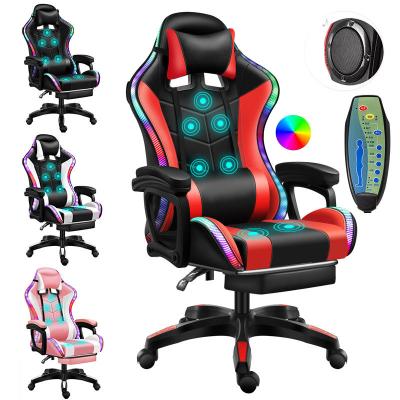 China Hot Selling Office Furniture Massage RGB Light Swivel PU Cooling Ergonomic Leather Computer Racing Gaming Chair for sale