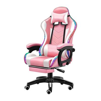 China Cheap Price Pink Silla Gamer PU Swivel Computer Cooling Leather Gaming Chair With RGB Lights for sale