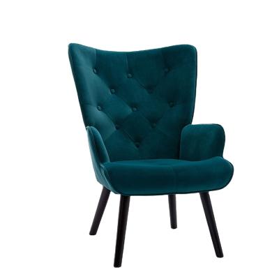 China Modern Tufted Accent Chair Velvet Button Wingback Vanity Chair with Arms Upholstered Tall Back Office Chair with Solid Wood Legs for sale