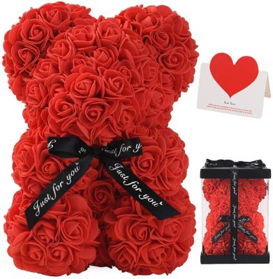 China Valentine's Day Gift Small 25cm Rose Flower Bear Foam Red Pink Black Green Teddy Rose Bear Hot Sale With Gift Box For Valentine Day for sale