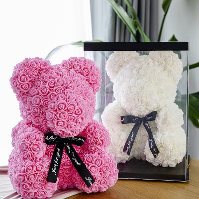 China Valentine's Day Gift 40cm Hot Sale Multi Color Rose Flower Bear Foam Red Rose Teddy Rose Bear With Gift Box For Valentine Day for sale