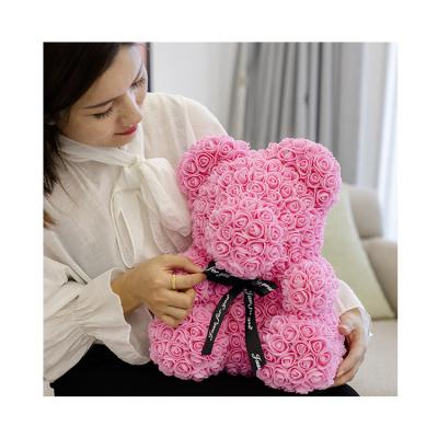 China Valentine's Day Gift Most Popular Size Teddy Rose Bear Home Decoration Rose Bear Valentine Gift 40cm Flower for sale